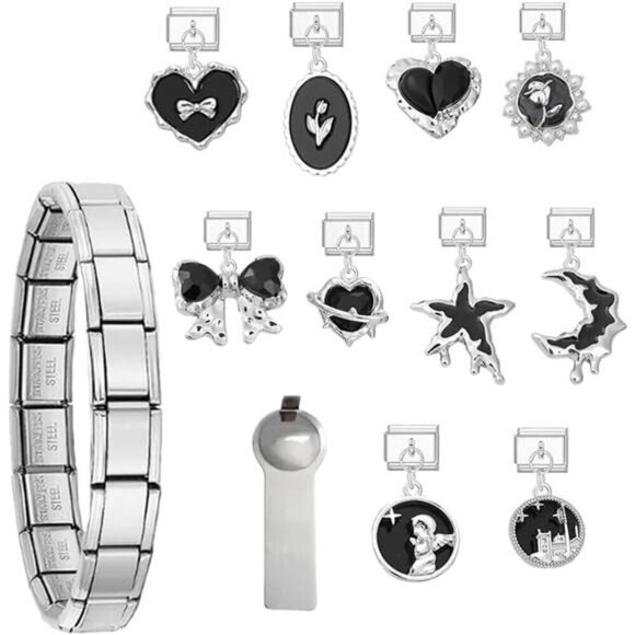 Silver Dainty Italian Charm Bracelet Set For Women Diy Handmade Starter Set - Picture 1 of 6